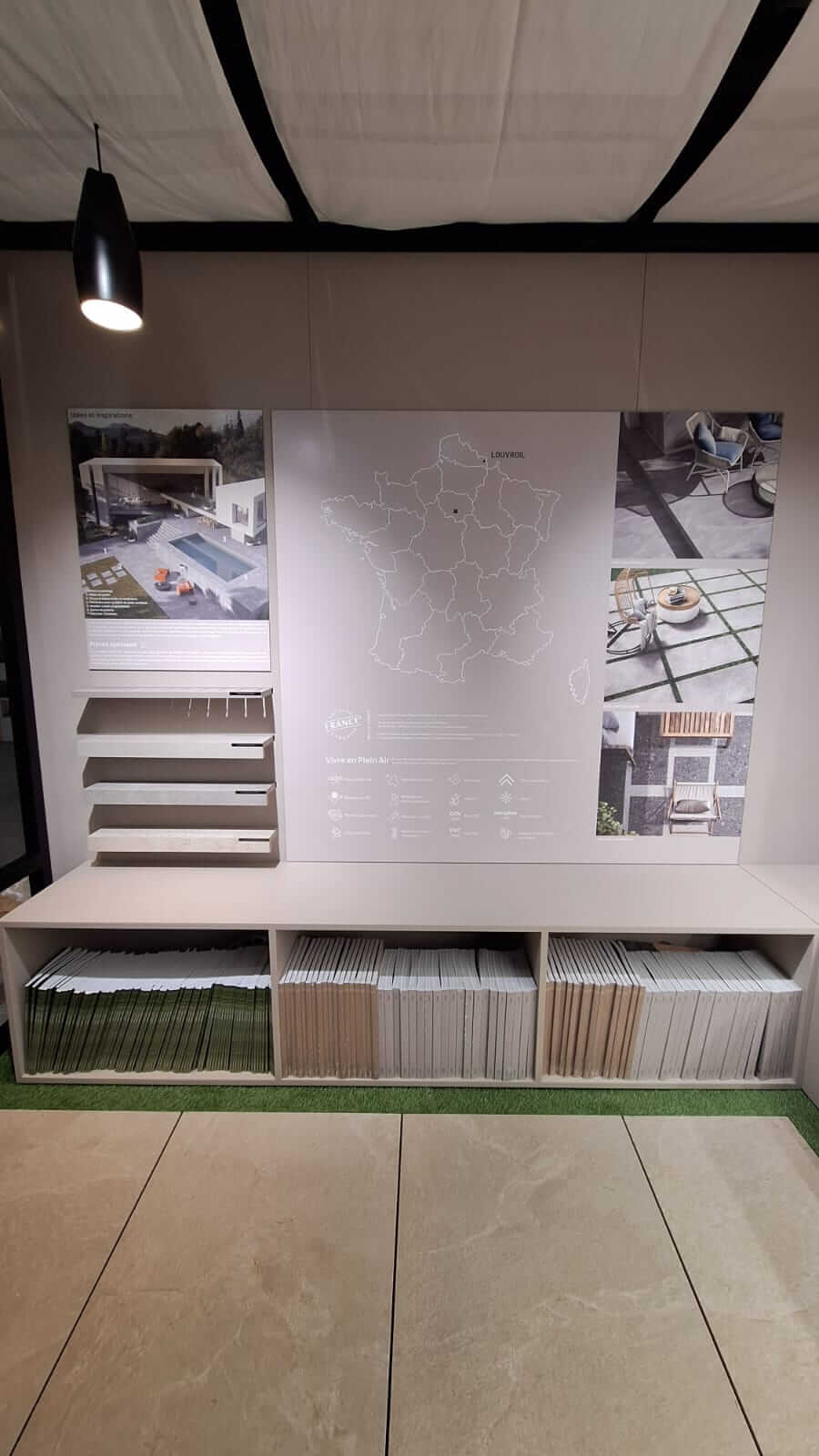 Présentoir de carrelage extérieur 20mm Desvres gamme Plein Air certifié Origine France Garantie dans le showroom BigMat Sagra